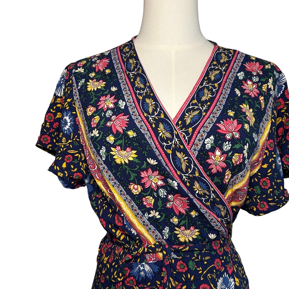 Zesica XL Blue Floral Boho Wrap Maxi Dress Cottage Casual Whimsigoth Retro - Picture 15 of 17